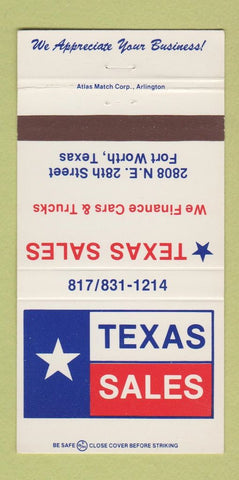 Matchbook Cover - Texas Sales Cars Fort Worth TX 30 Strike