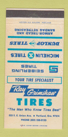Matchbook Cover - Ray Grimshaw Tires Michelin Dunlop Portland OR 30 Strike