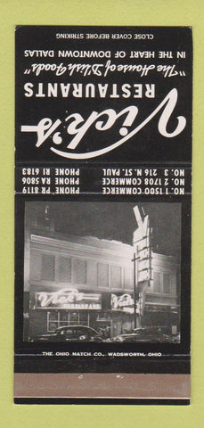 Matchbook Cover - Vick's Restaurant Dallas TX 30 Strike