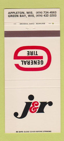Matchbook Cover - J&R General Tire Appleton Green Bay WI 30 Strike