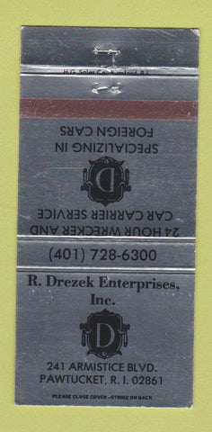 Matchbook Cover - Drezek Enterprises Pawtucket RI cars SILVER 30 Strike