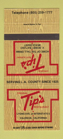 Matchbook Cover - Tip's Restaurant Valencia CA 30 Strike