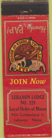 Matchbook Cover - Matchbook Cover Moose Lodge Lebanon PA
