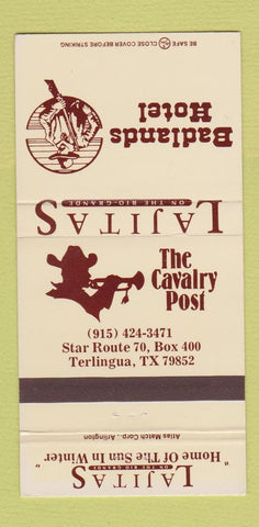 Matchbook Cover - Badlands Hotel Terlingua TX Calvary Post 30 Strike