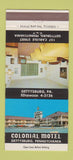 Matchbook Cover - Colonial Motel Gettysburg PA 30 Strike