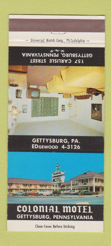 Matchbook Cover - Colonial Motel Gettysburg PA 30 Strike