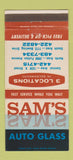 Matchbook Cover - Sam's Auto Glass Sacramento CA 30 Strike