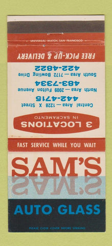 Matchbook Cover - Sam's Auto Glass Sacramento CA 30 Strike