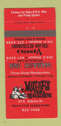 Matchbook Cover - Miller's Pub Restaurant Chicago IL WEAR 30 Strike