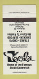 Matchbook Cover - Krok's Steak Sandwiches Racine Kenosha WI 30 Strike