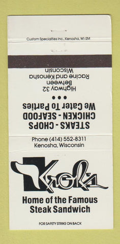 Matchbook Cover - Krok's Steak Sandwiches Racine Kenosha WI 30 Strike