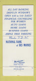 Matchbook Cover - National Bank of Des Moines IA 30 Strike