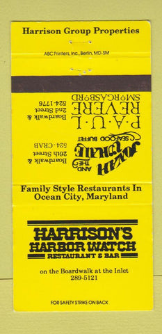 Matchbook Cover - Harrison's Harbor Watch Restaurant Ocean City MD 30 Strike
