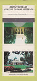 Matchbook Cover Monticello Thomas Jefferson Charlottesville VA SAMPLE 30 Strike