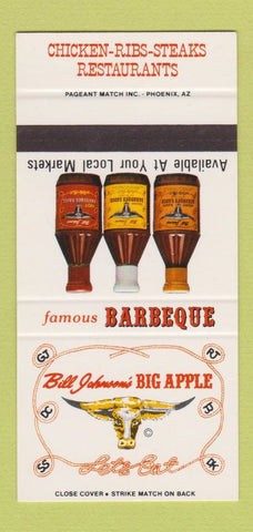 Matchbook Cover Bill Johnson's Big Apple Sauces SAMPLE Mesa Phoenix AZ 30 Strike