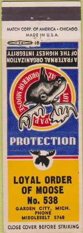 Matchbook Cover - Matchbook Cover Moose Lodge Garden City MI