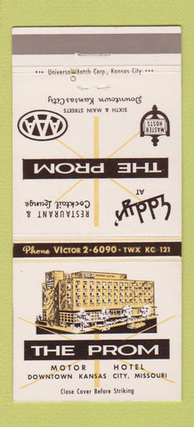 Matchbook Cover - The Prom Motor Hotel Kansas City MO Eddy's 30 Strike