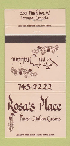 Matchbook Cover - Rosa's Place Italian Toronto ON 30 Strike