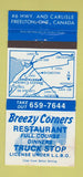Matchbook Cover - Breezy Corners Restaurant Freelton ON 30 Strike
