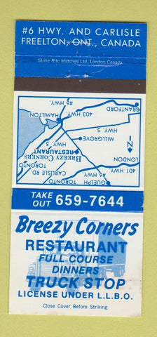 Matchbook Cover - Breezy Corners Restaurant Freelton ON 30 Strike