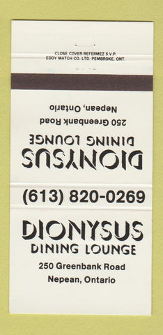 Matchbook Cover - Dionysus Dining Lounge Nepean ON 30 Strike