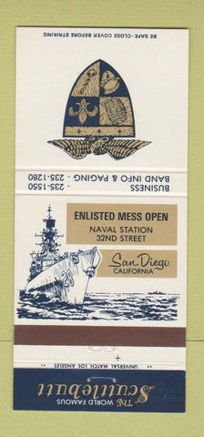 Matchbook Cover - Scuttlebutt San Diego CA NCO Mess Navy 30 Strike