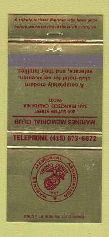 Matchbook Cover - Marines Memorial Association San Francisco CA 30 Strike