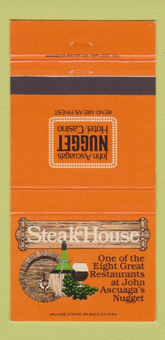 Matchbook Cover - Nugget Hotel Casino Reno NV Steak House 30 Strike