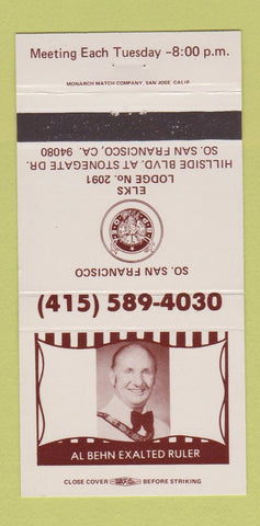 Matchbook Cover - Elks Lodge South San Francisco CA 30 Strike