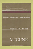 Matchbook Cover - McCune San Francisco CA Store 40 Strike