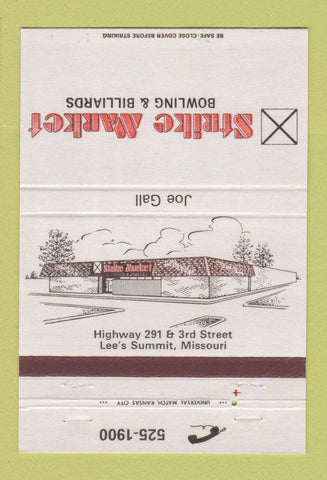 Matchbook Cover - Strike Market Bowling Billiards Lee's Summit MO 40 Strike