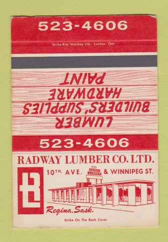 Matchbook Cover - Radway Lumber Regina SK SAMPLE 40 Strike