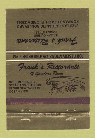 Matchbook Cover - Frank's Ristorante Pompano Beach FL 40 Strike