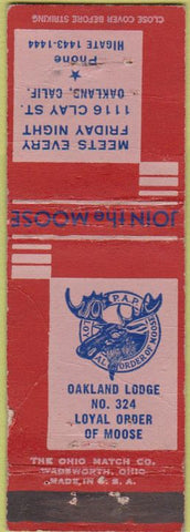 Matchbook Cover - Matchbook Cover Moose Lodge Oakland CA WORN