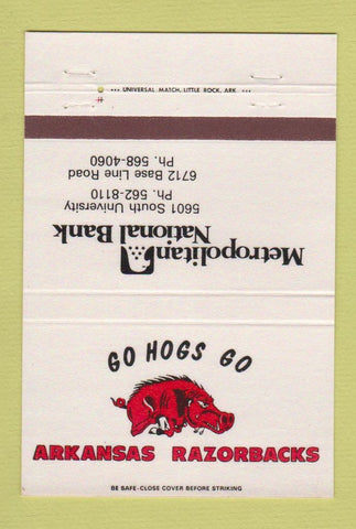 Matchbook Cover - Metro National Bank Arkansas Razorbacks AR 1982 40 Strike
