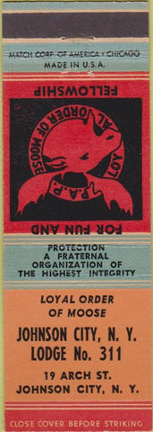 Matchbook Cover - Matchbook Cover Moose Lodge Johnson City NY
