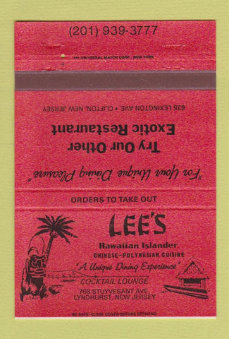 Matchbook Cover - Lee's Hawaiian Islander Polynesian Clifton NJ 40 Strike