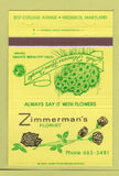 Matchbook Cover - Zimmerman Flowers Frederick MD 40 Strike