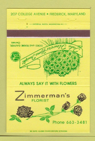 Matchbook Cover - Zimmerman Flowers Frederick MD 40 Strike