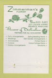 Matchbook Cover - Zimmerman Flowers Frederick MD 40 Strike