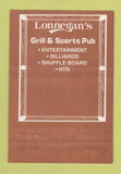 Matchbook Cover - Lonnegan's Grill billiards Hurst TX 40 Strike