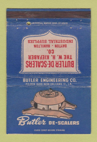 Matchbook Cover Butler De-scalers HW Kiefaber Dayton Hamilton OH WORN 40 Strike