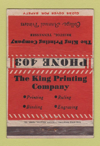 Matchbook Cover - King Printing Company Bristol TN WORN 40 Strike