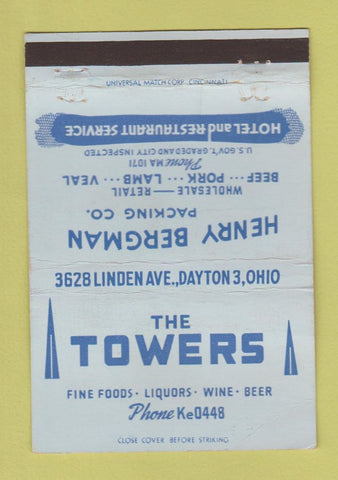 Matchbook Cover - The Towers Restaurant Dayton OH Berman Packing WEAR 40 Strike