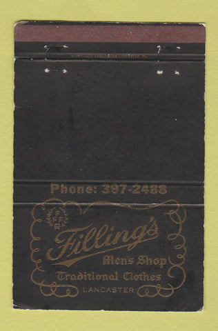 Matchbook Cover - Filling's Men's Shop Lancaster PA WORN 40 Strike