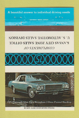 Matchbook Cover - 1975 Plymouth Gran Fury Kansas City MO Zone 40 Strike