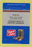 Matchbook Cover - Tony Lama Cowboy Boots Hamner Liquors Norco CA 40 Strike