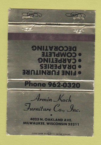Matchbook Cover - Armin Koch Furniture Milwaukee WI 40 Strike