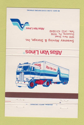 Matchbook Cover - Atlas Van Lines Trucking Duquesne PA 40 Strike