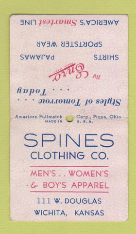 Matchbook Cover - Pullquick Pullmatch Spines Clothing Enro Wichita KS